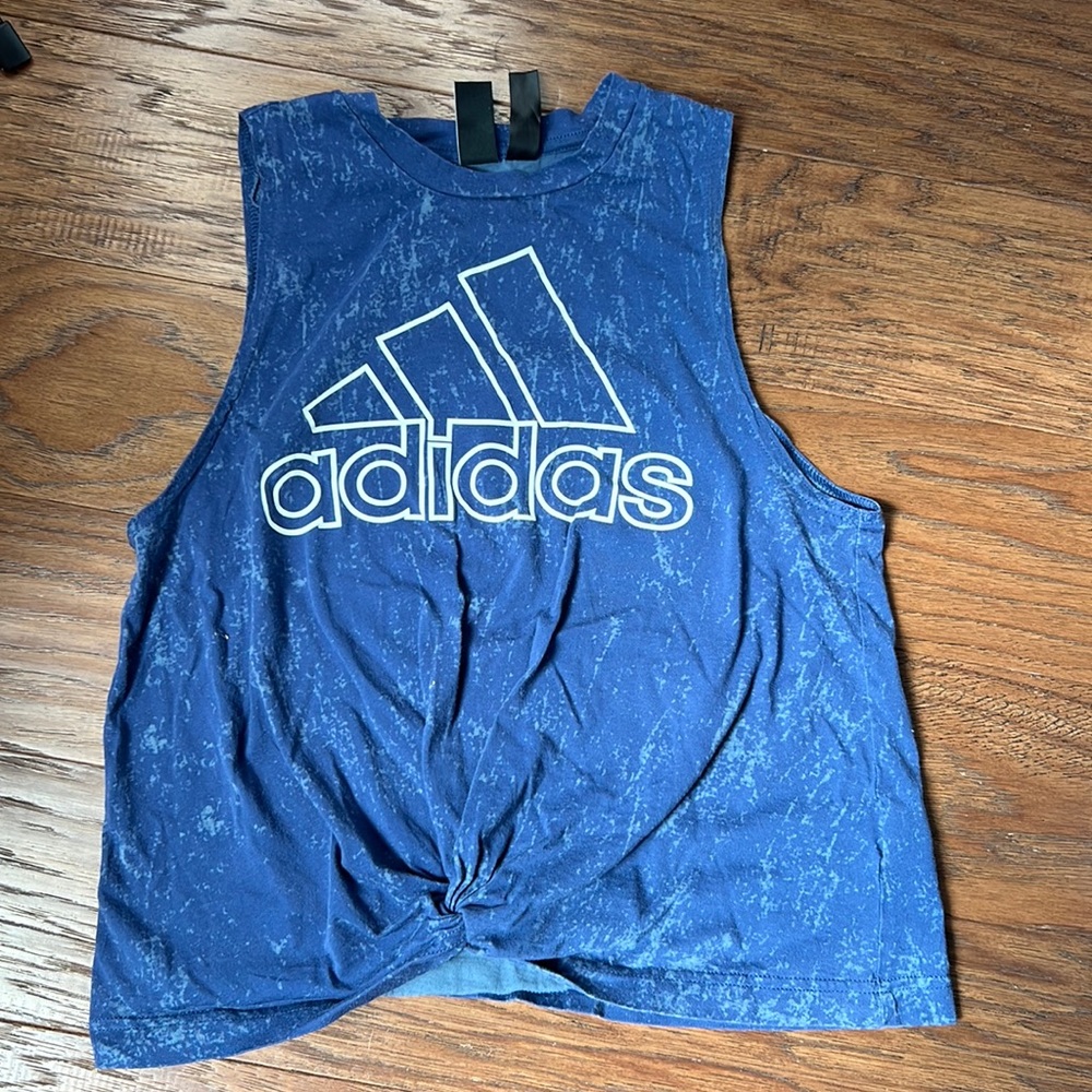 adidas Blue Marble Muscle Tee with White Logo